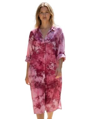 Linen Ice Dyed Pink and Red Linen Shirt Dress Xxl